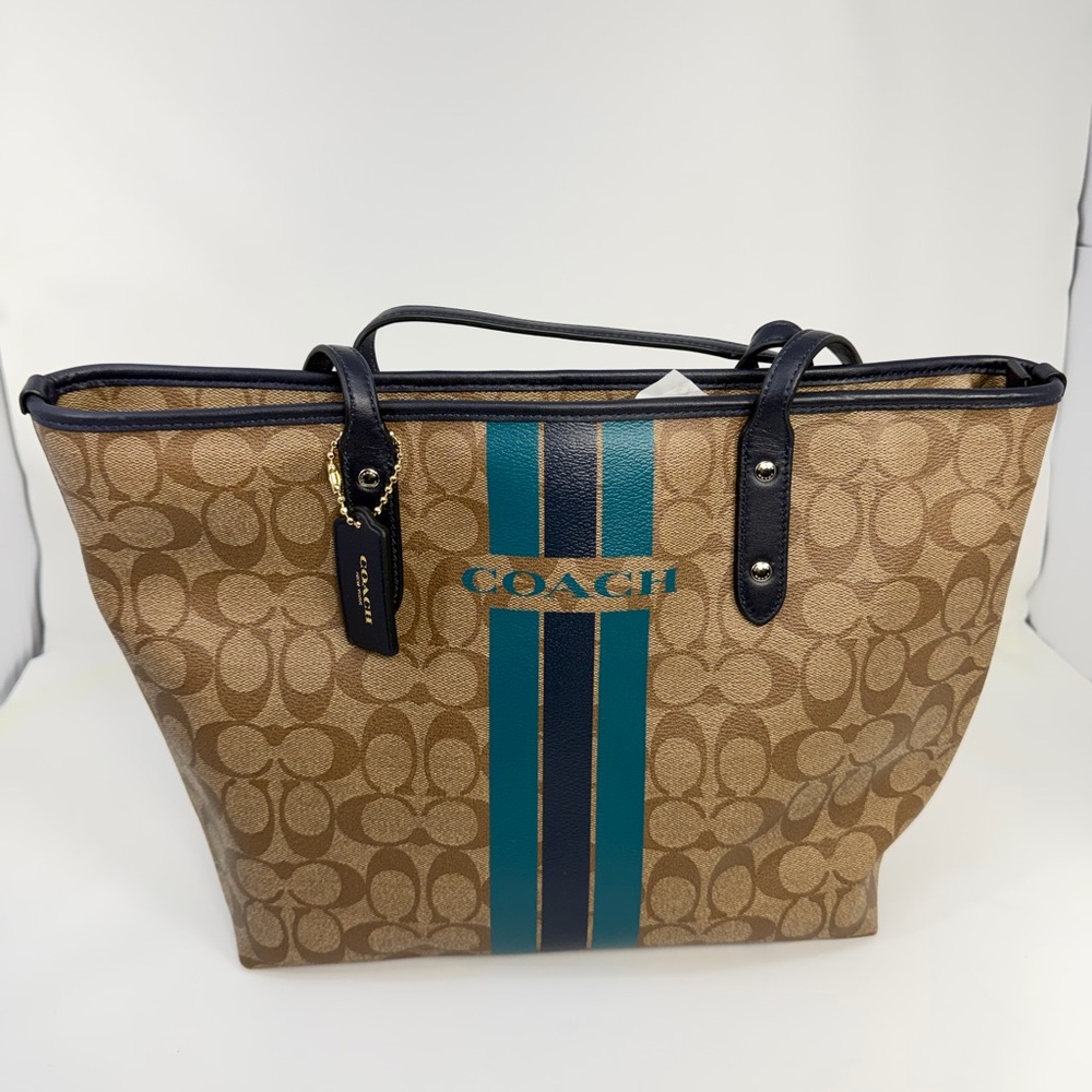 Coach Tan and Blue Signature Tote
